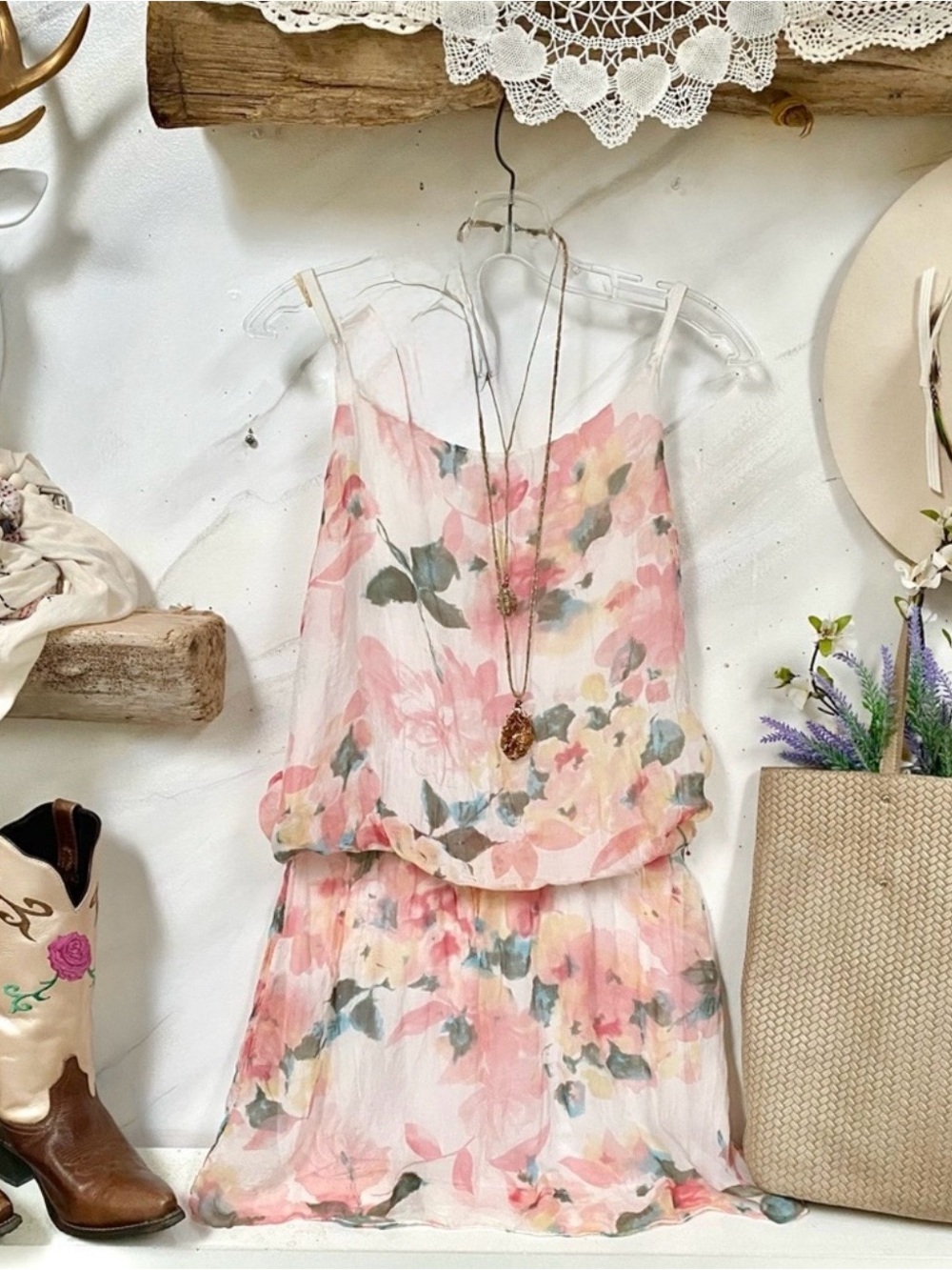 Floral Pink Sleeveless Midi Dress